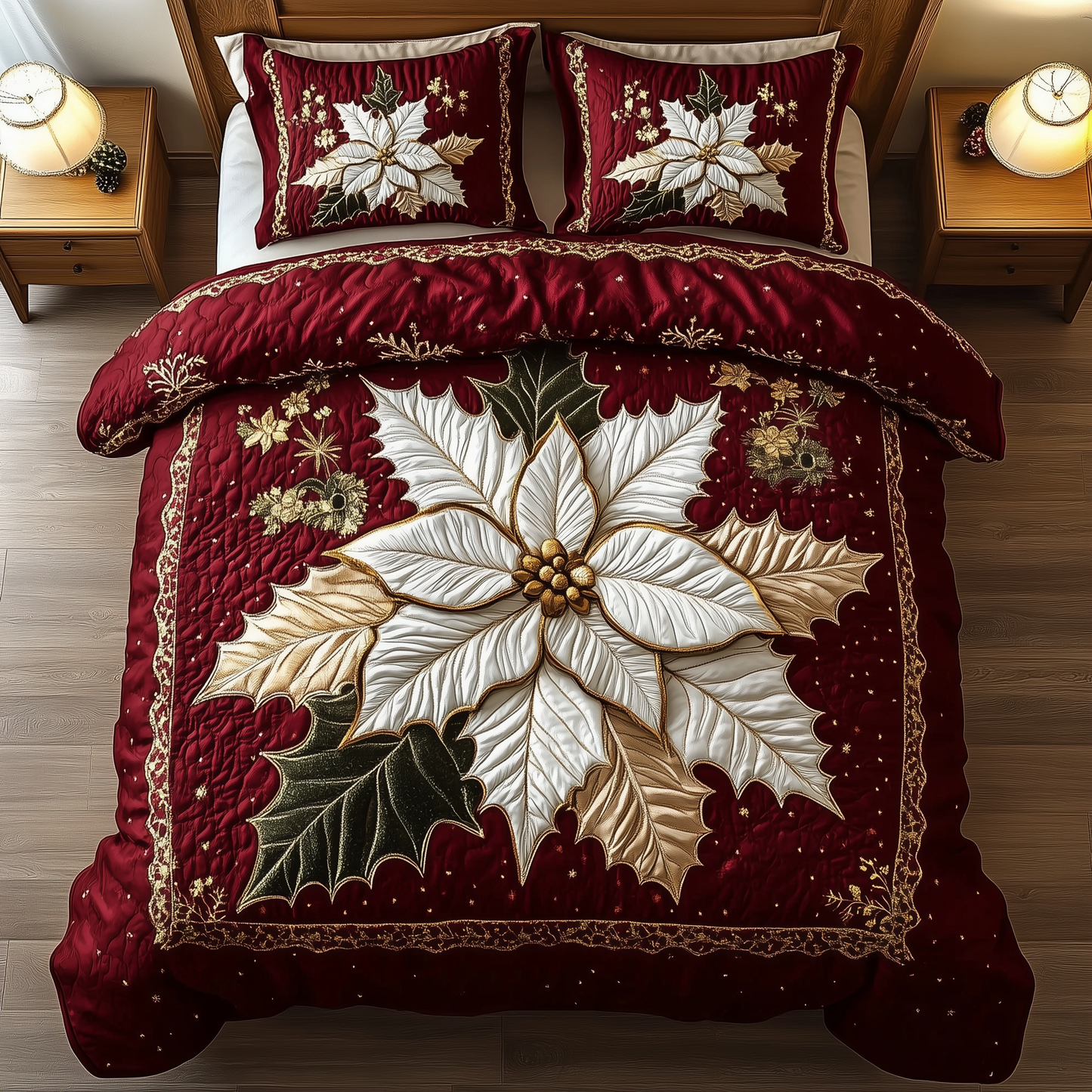 Elegant Poinsettias 3-Piece Quilted Bedding Set GFTOTP1128