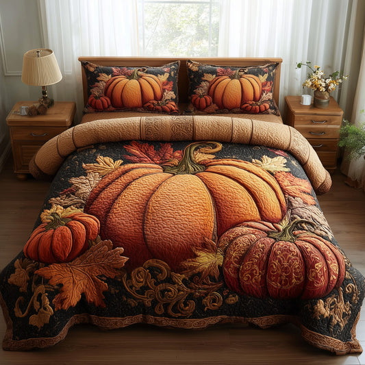 Rustic Pumpkin Charm 3-Piece Quilted Bedding Set GFTOTP11296