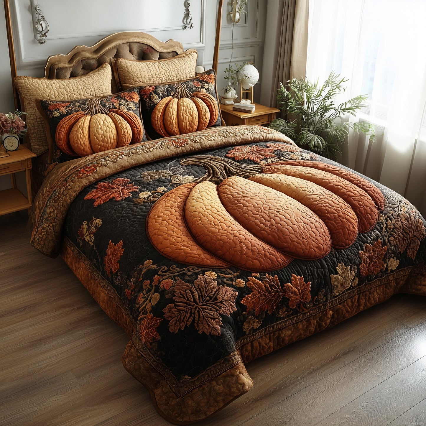 Rustic Pumpkin Charm 3-Piece Quilted Bedding Set GFTOTP11297