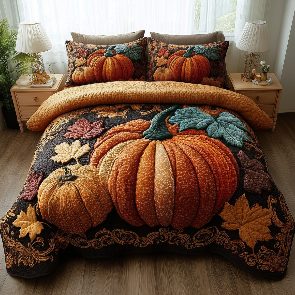 Rustic Pumpkin Charm 3-Piece Quilted Bedding Set GFTOTP11299