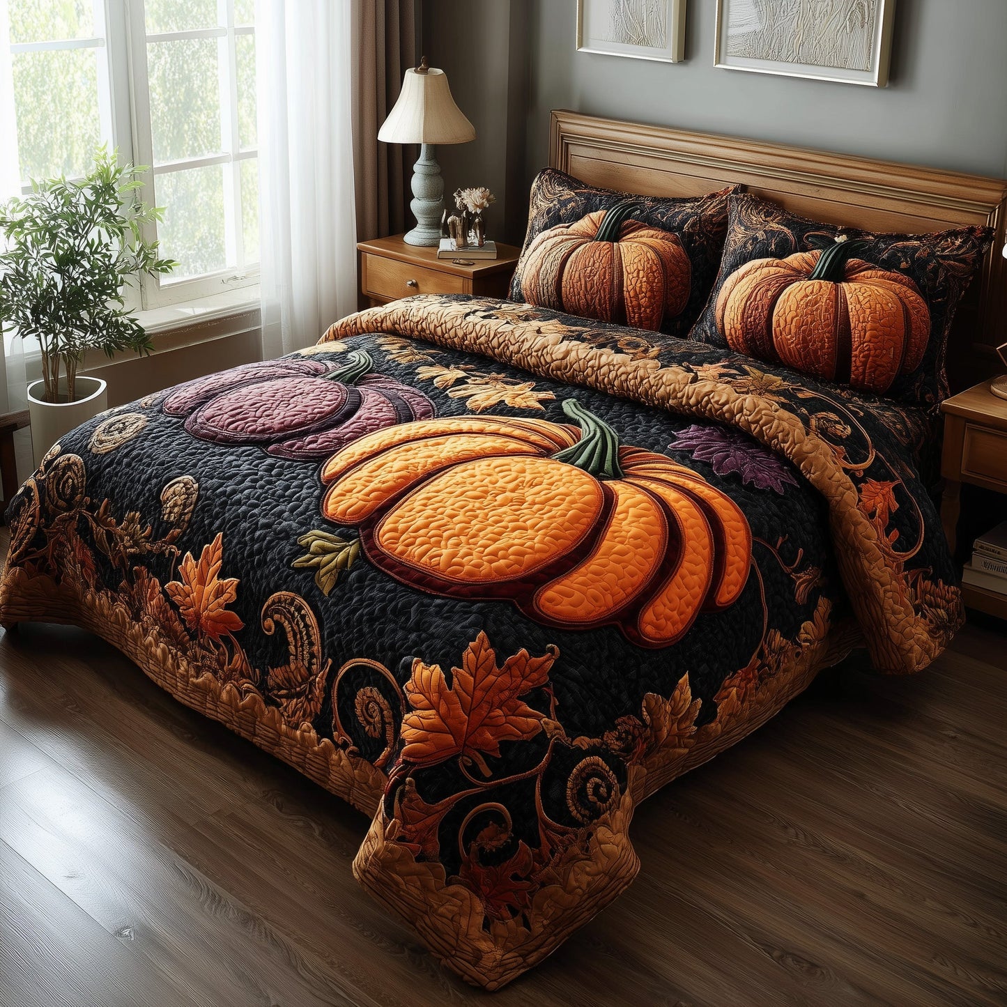 Rustic Pumpkin Charm 3-Piece Quilted Bedding Set GFTOTP11300