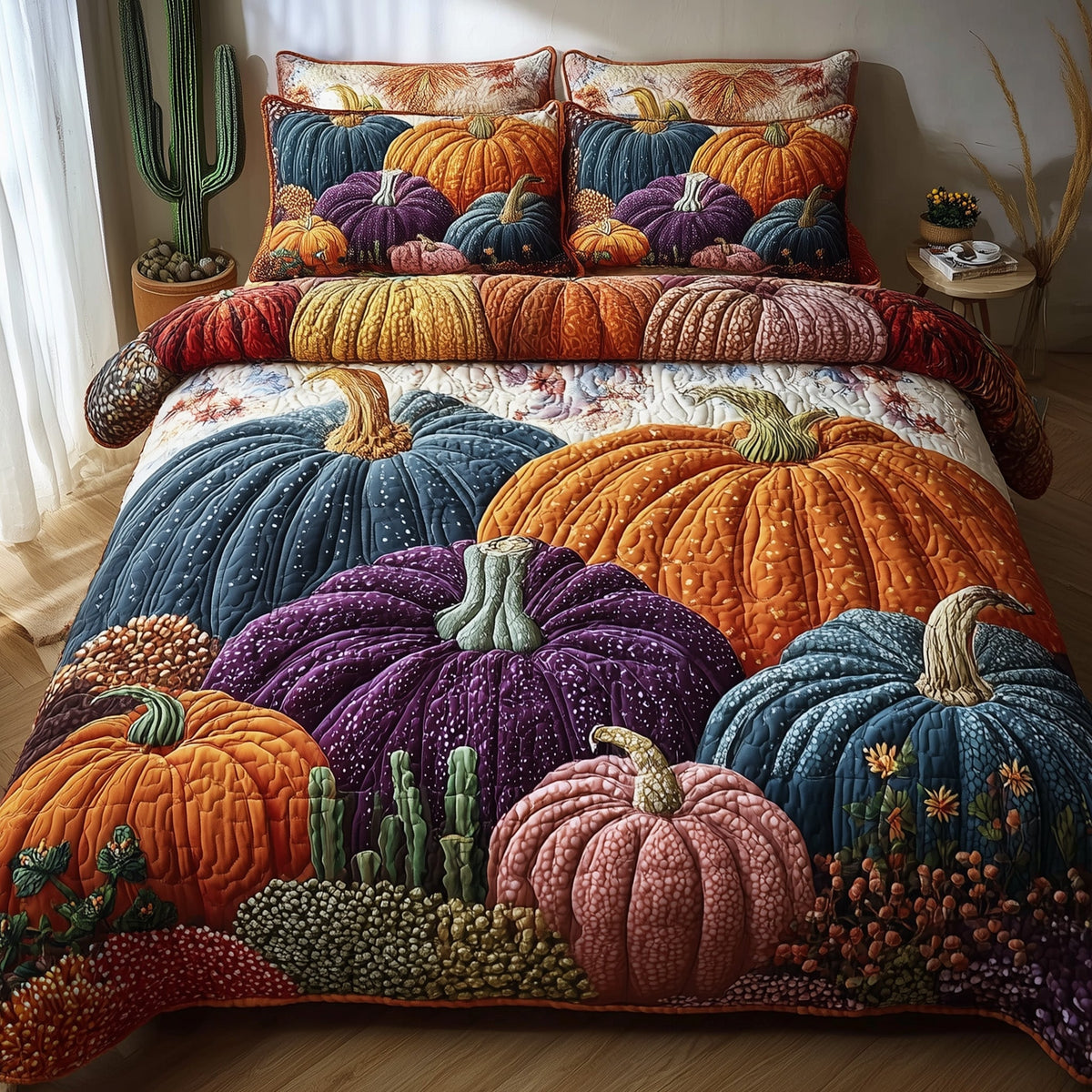 Rustic Pumpkin Charm 3-Piece Quilted Bedding Set GFTOTP11302