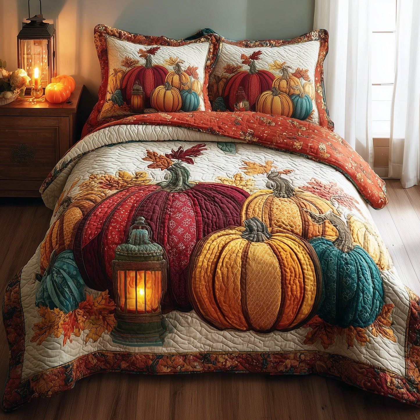 Rustic Pumpkin Charm 3-Piece Quilted Bedding Set GFTOTP11304