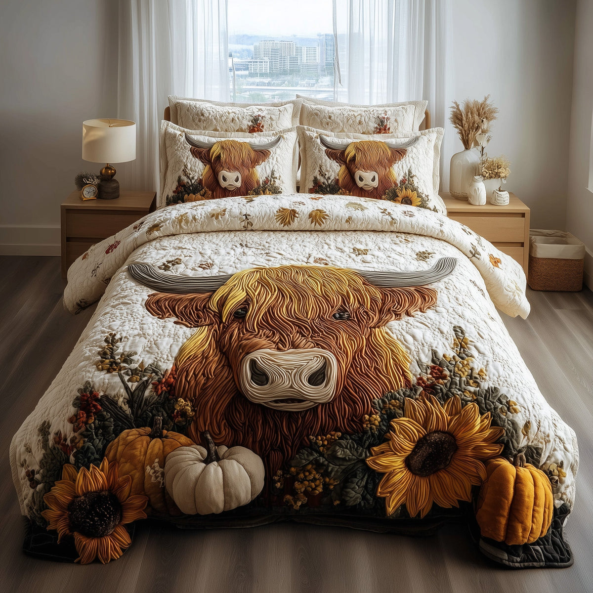 Autumn Highland Cow 3-Piece Quilted Bedding Set GFTOTP11321