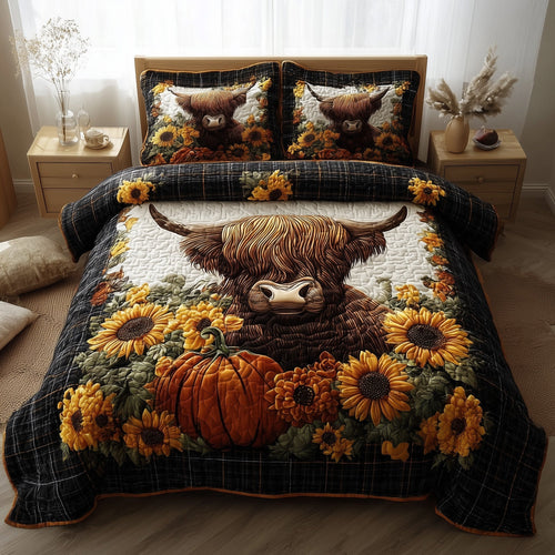 Autumn Highland Cow 3-Piece Quilted Bedding Set GFTOTP11322
