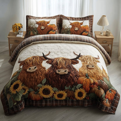 Autumn Highland Cow 3-Piece Quilted Bedding Set GFTOTP11323