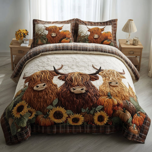 Autumn Highland Cow 3-Piece Quilted Bedding Set GFTOTP11323