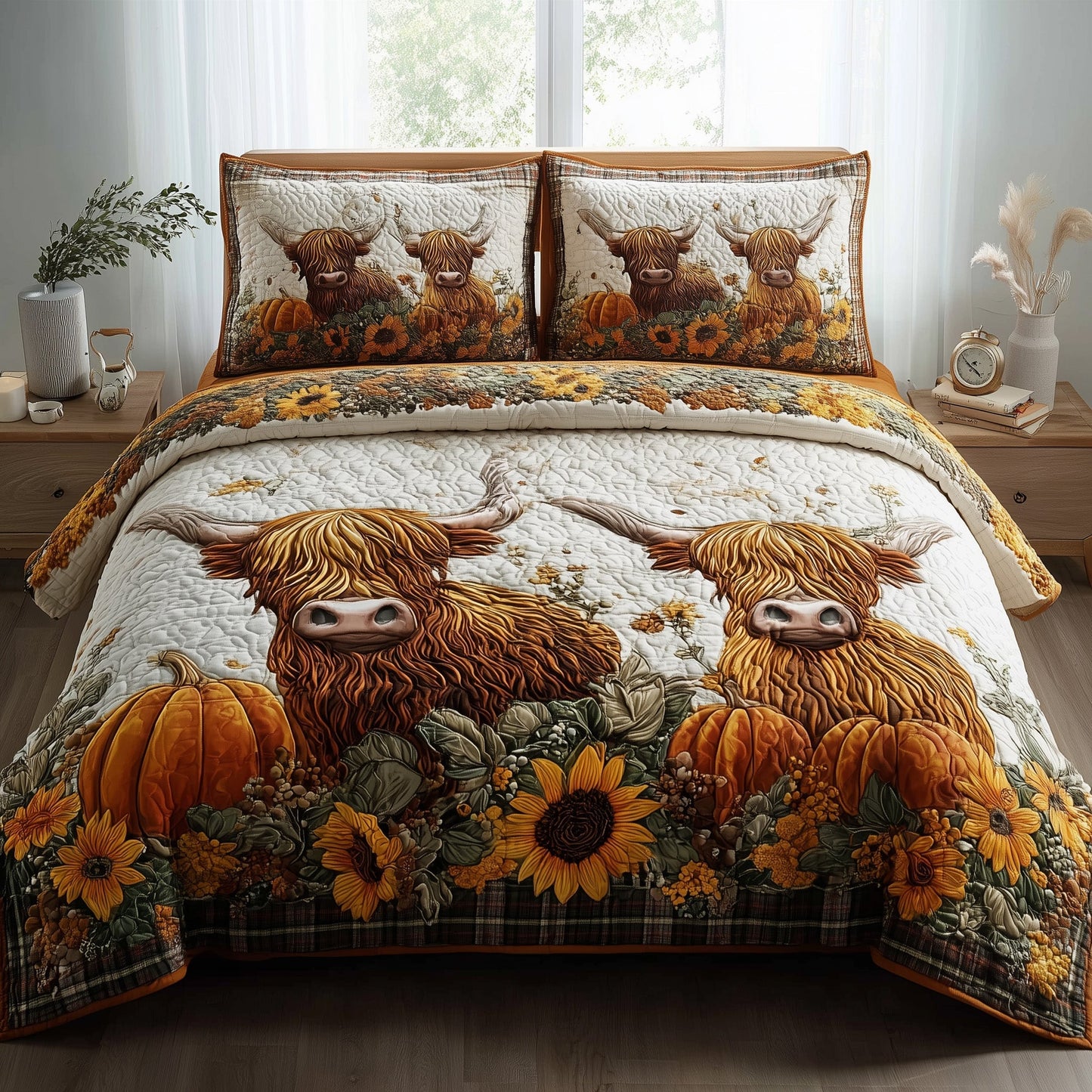 Autumn Highland Cow 3-Piece Quilted Bedding Set GFTOTP11324