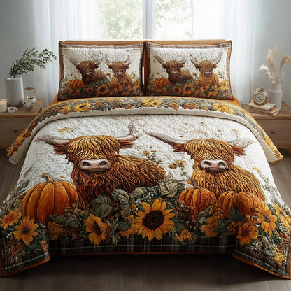 Autumn Highland Cow 3-Piece Quilted Bedding Set GFTOTP11324