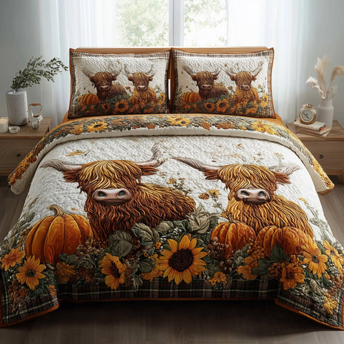 Autumn Highland Cow 3-Piece Quilted Bedding Set GFTOTP11324