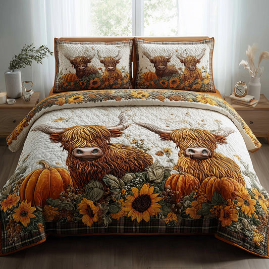 Autumn Highland Cow 3-Piece Quilted Bedding Set GFTOTP11324