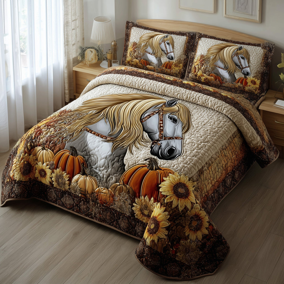 Autumn Pasture Gallop 3-Piece Quilted Bedding Set GFTOTP11326