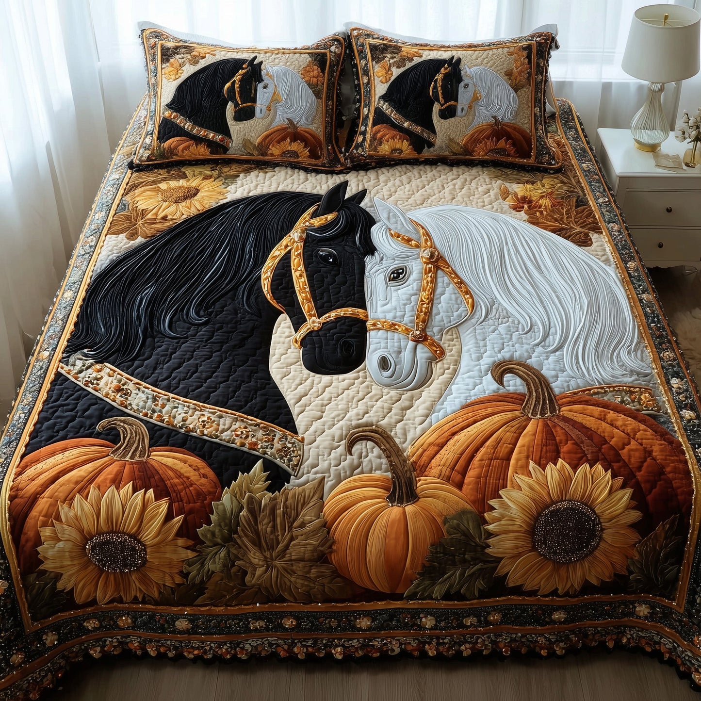 Autumn Pasture Gallop 3-Piece Quilted Bedding Set GFTOTP11329