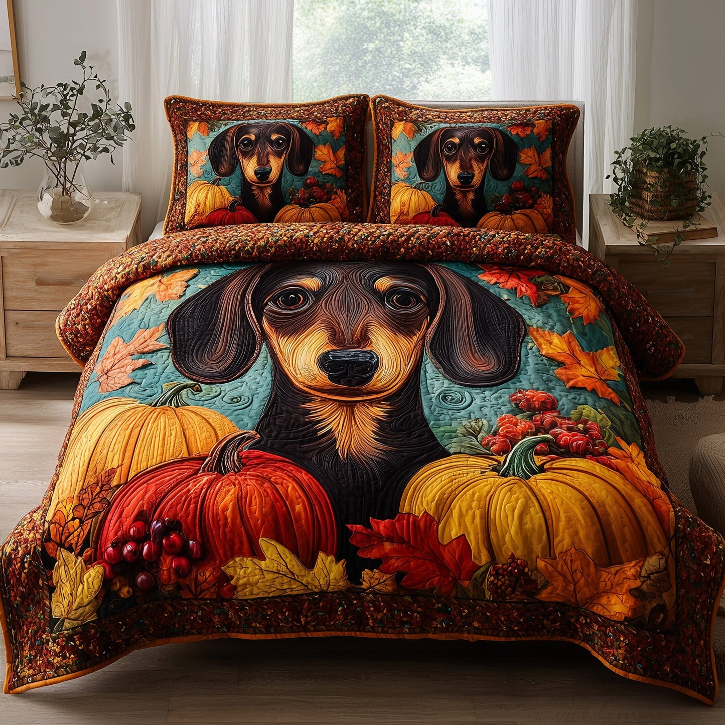 Autumn Pup Haven 3-Piece Quilted Bedding Set GFTOTP11346