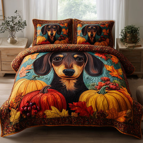 Autumn Pup Haven 3-Piece Quilted Bedding Set GFTOTP11346
