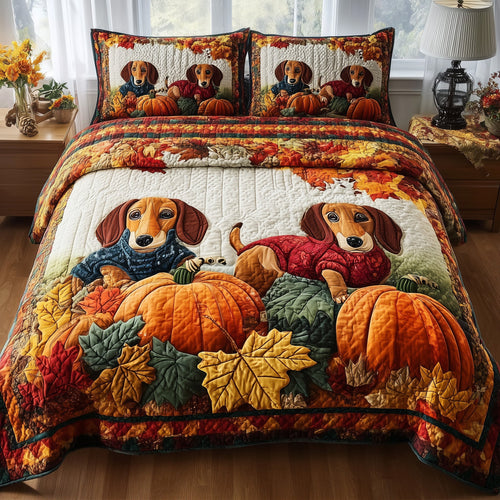 Autumn Pup Haven 3-Piece Quilted Bedding Set GFTOTP11350