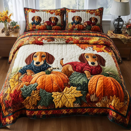 Autumn Pup Haven 3-Piece Quilted Bedding Set GFTOTP11350