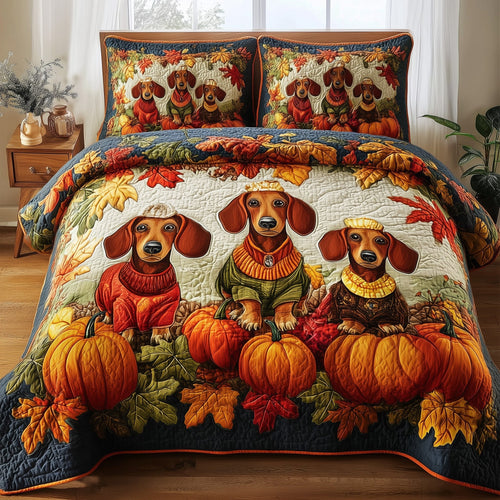 Autumn Pup Haven 3-Piece Quilted Bedding Set GFTOTP11351
