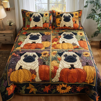 Pumpkin Pug 3-Piece Quilted Bedding Set GFTOTP11353