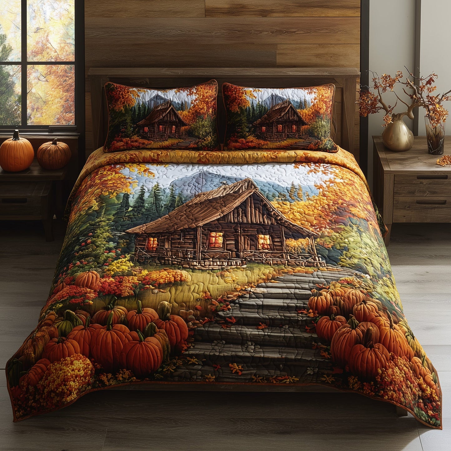 Rustic Autumn Retreat 3-Piece Quilted Bedding Set GFTOTP11384