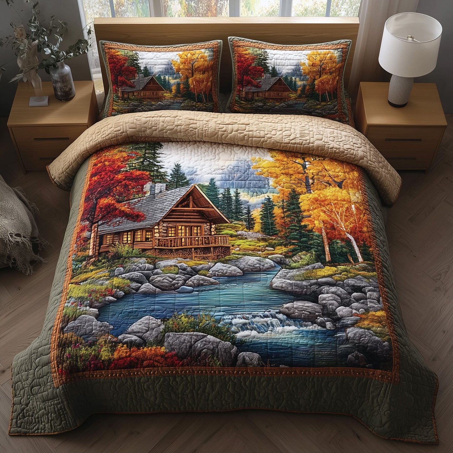 Rustic Autumn Retreat 3-Piece Quilted Bedding Set GFTOTP11385