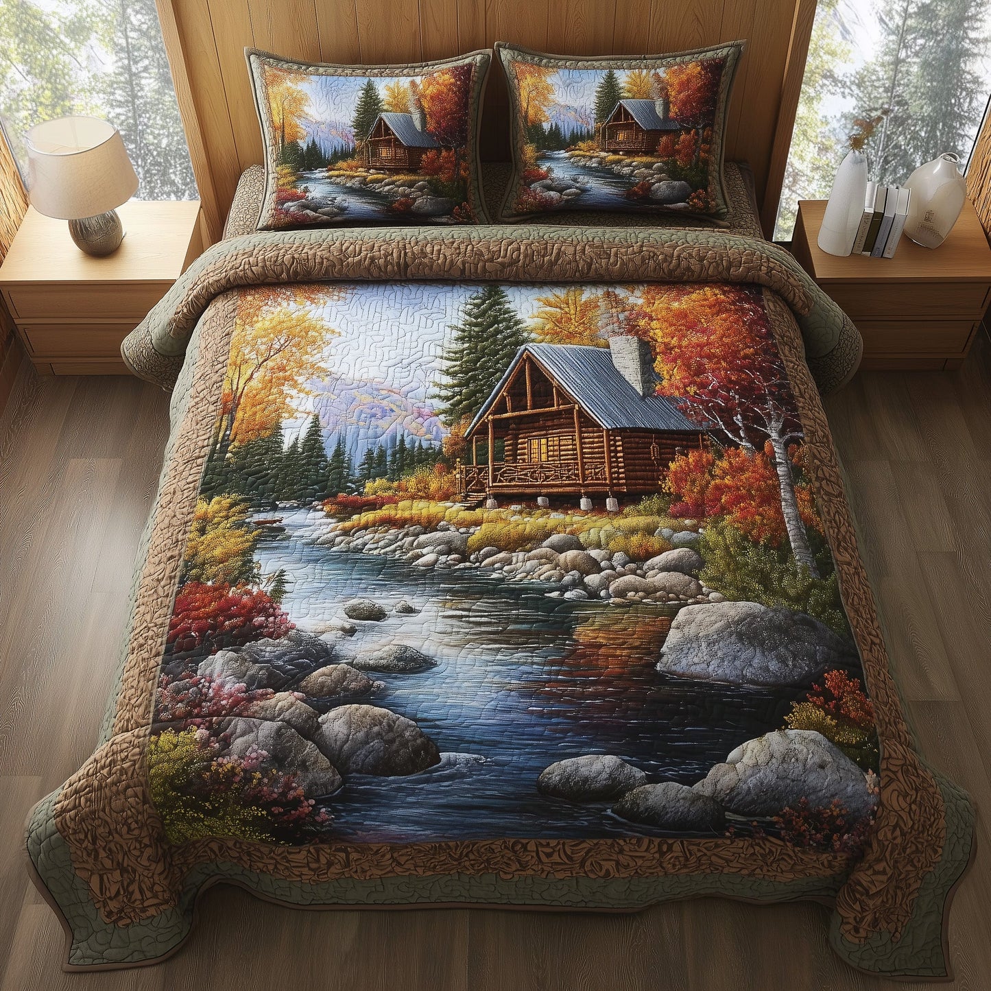 Rustic Autumn Retreat 3-Piece Quilted Bedding Set GFTOTP11386