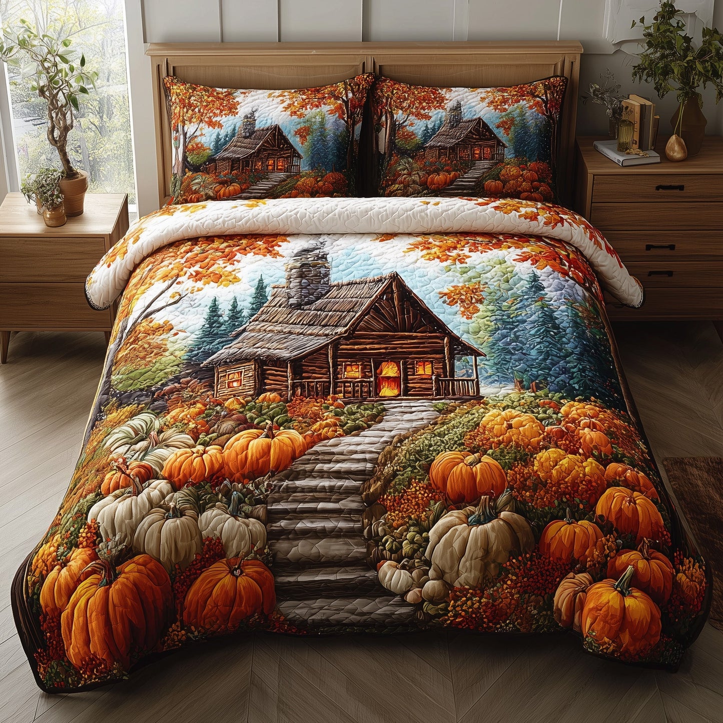 Autumn Cabin Glow 3-Piece Quilted Bedding Set GFTOTP11388