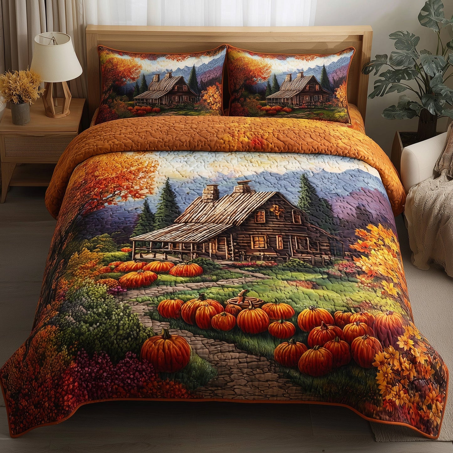Autumn Cabin Glow 3-Piece Quilted Bedding Set GFTOTP11391