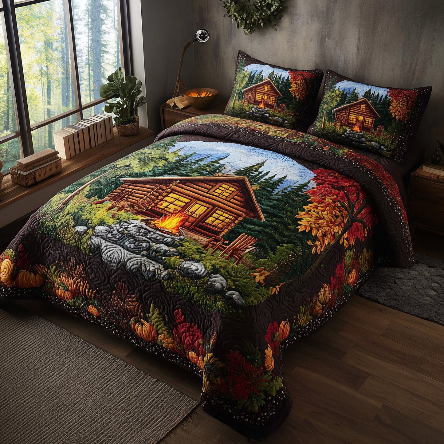 Autumn Cabin Glow 3-Piece Quilted Bedding Set GFTOTP11392