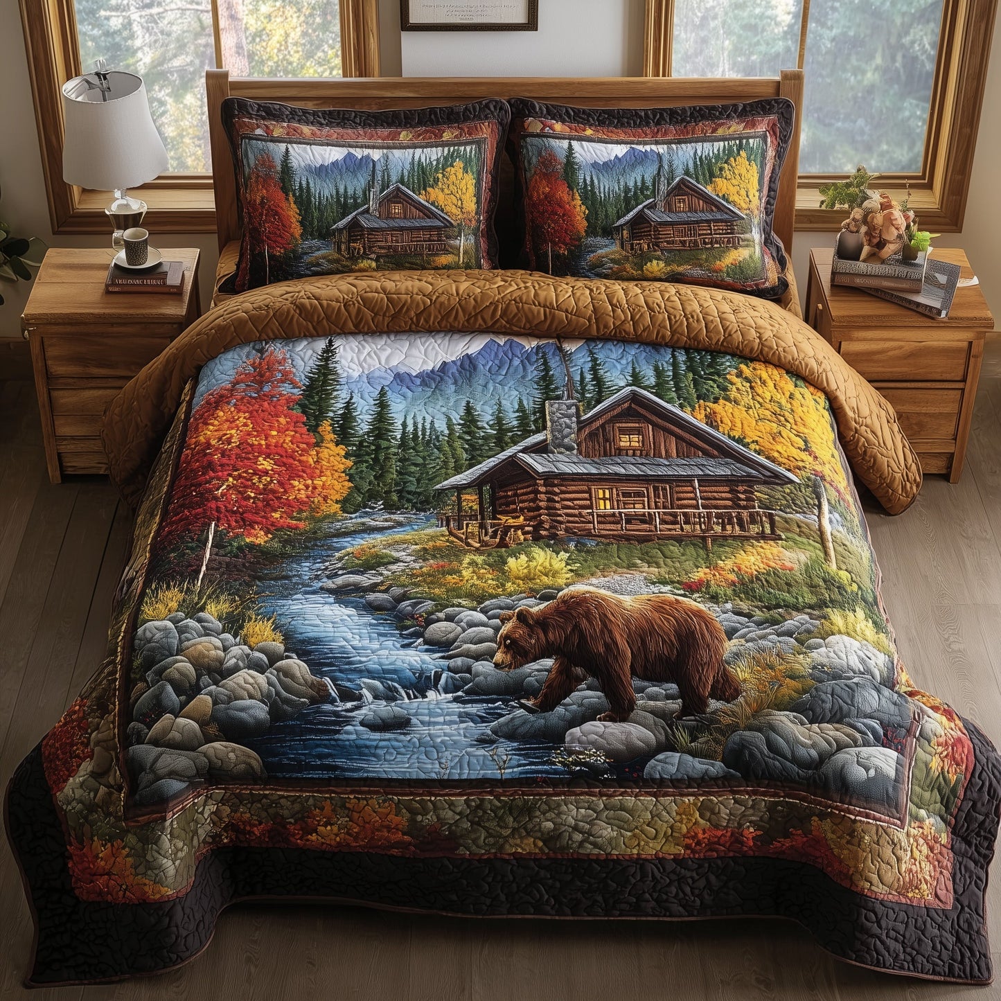 Autumn Cabin Glow 3-Piece Quilted Bedding Set GFTOTP11393