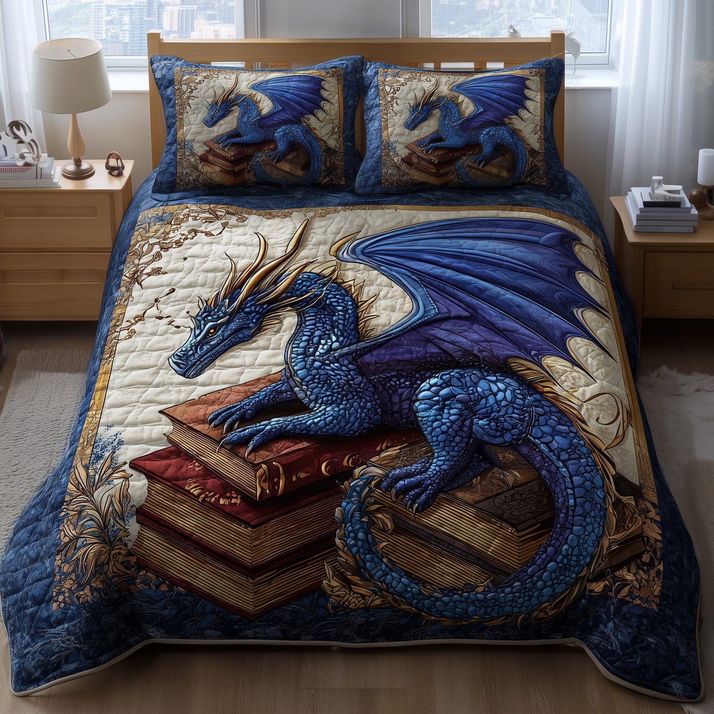 Bookish Dragon 3-Piece Quilted Bedding Set GFTOTP11421