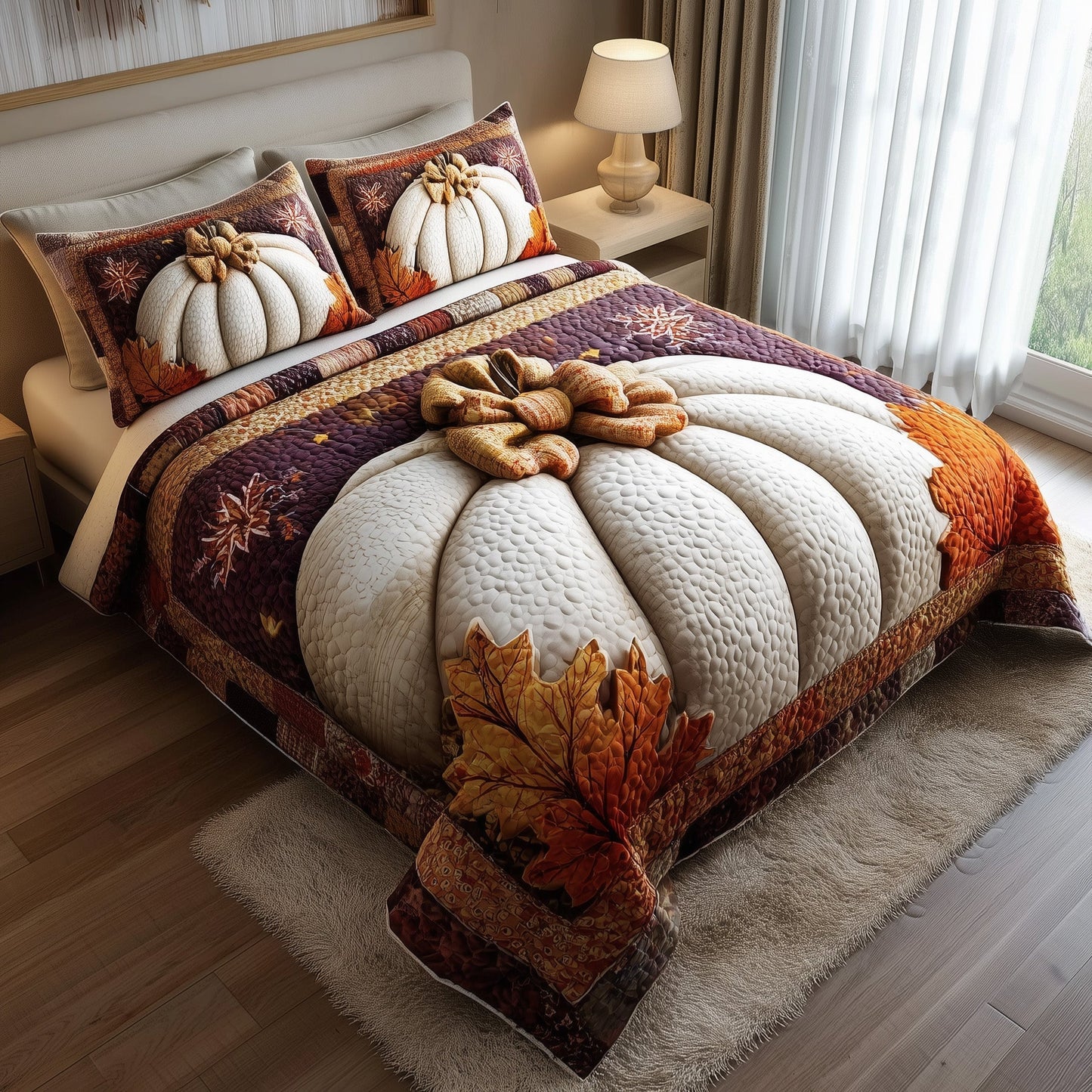 Pumpkin Charm 3-Piece Quilted Bedding Set GFTOTP11426