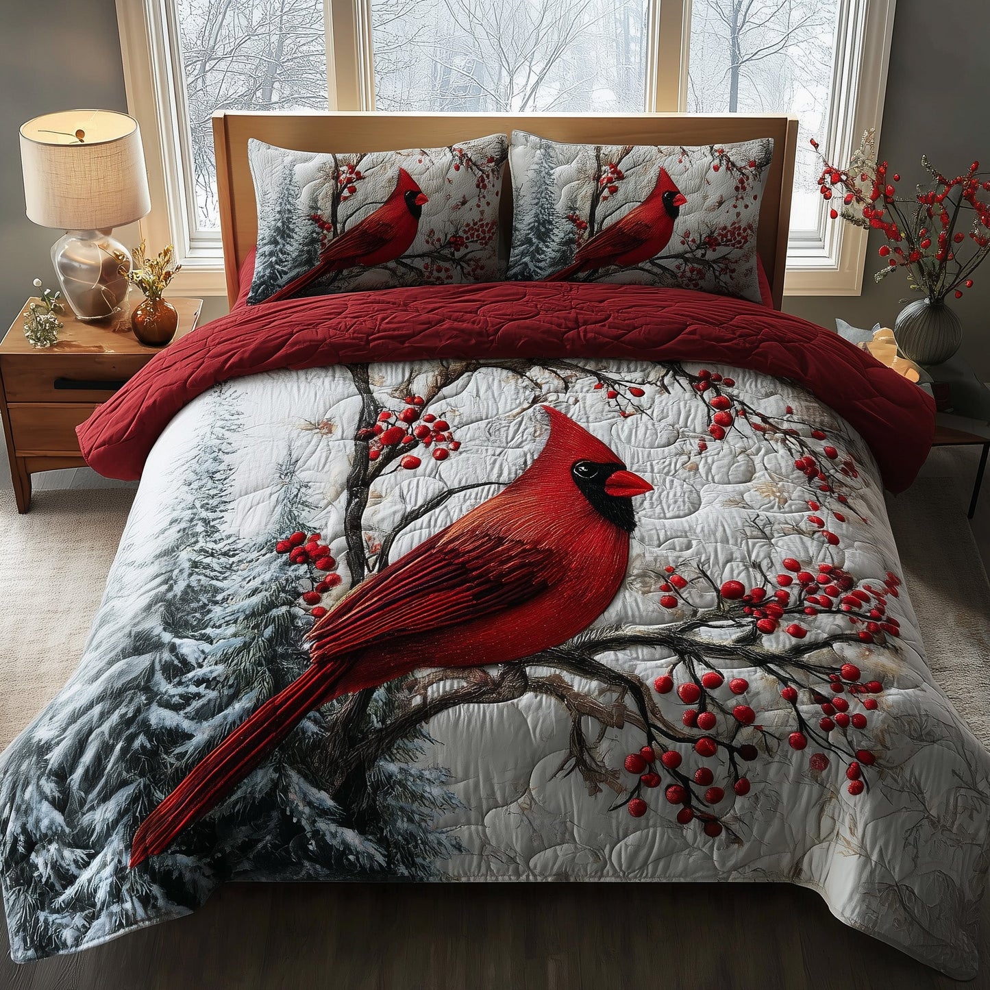 Cardinal Charm 3-Piece Quilted Bedding Set GFTOTP11438