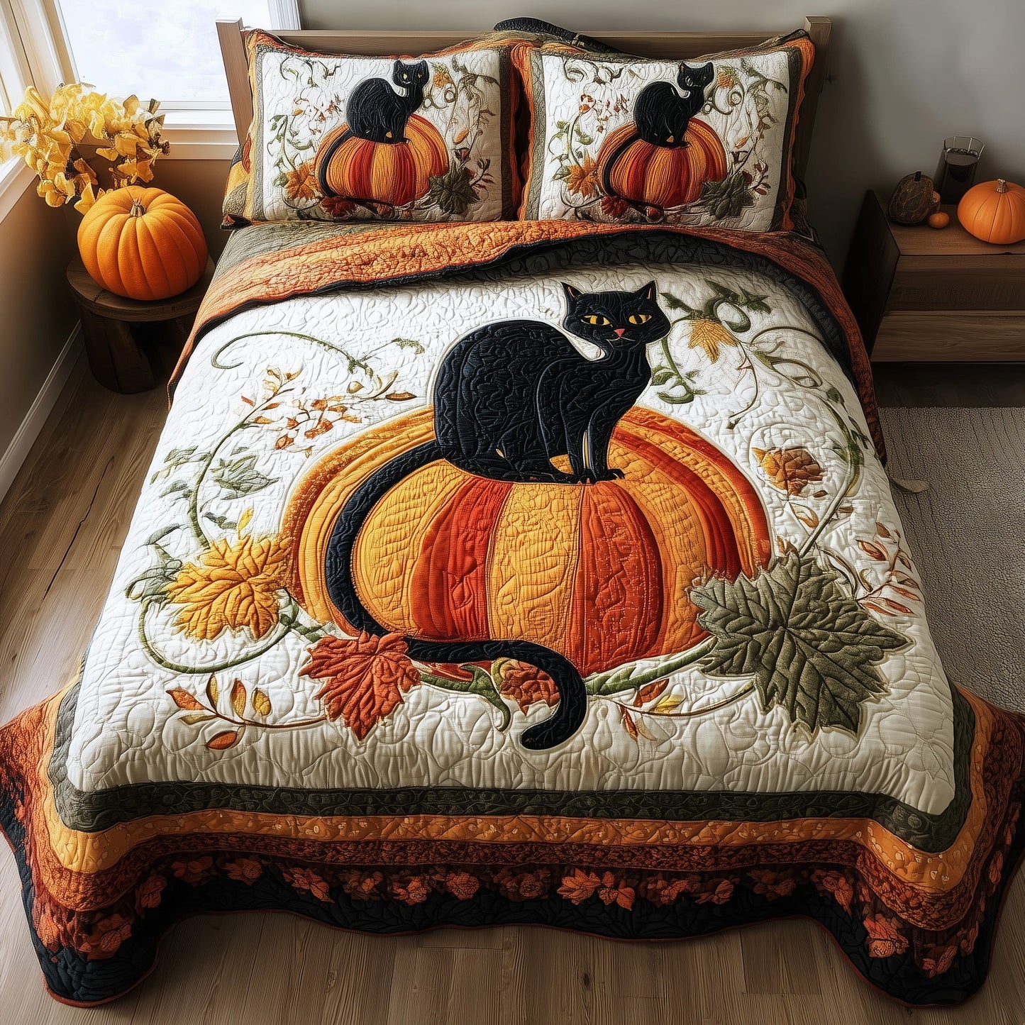 Mystic Autumn Cat 3-Piece Quilted Bedding Set GFTOTP11510