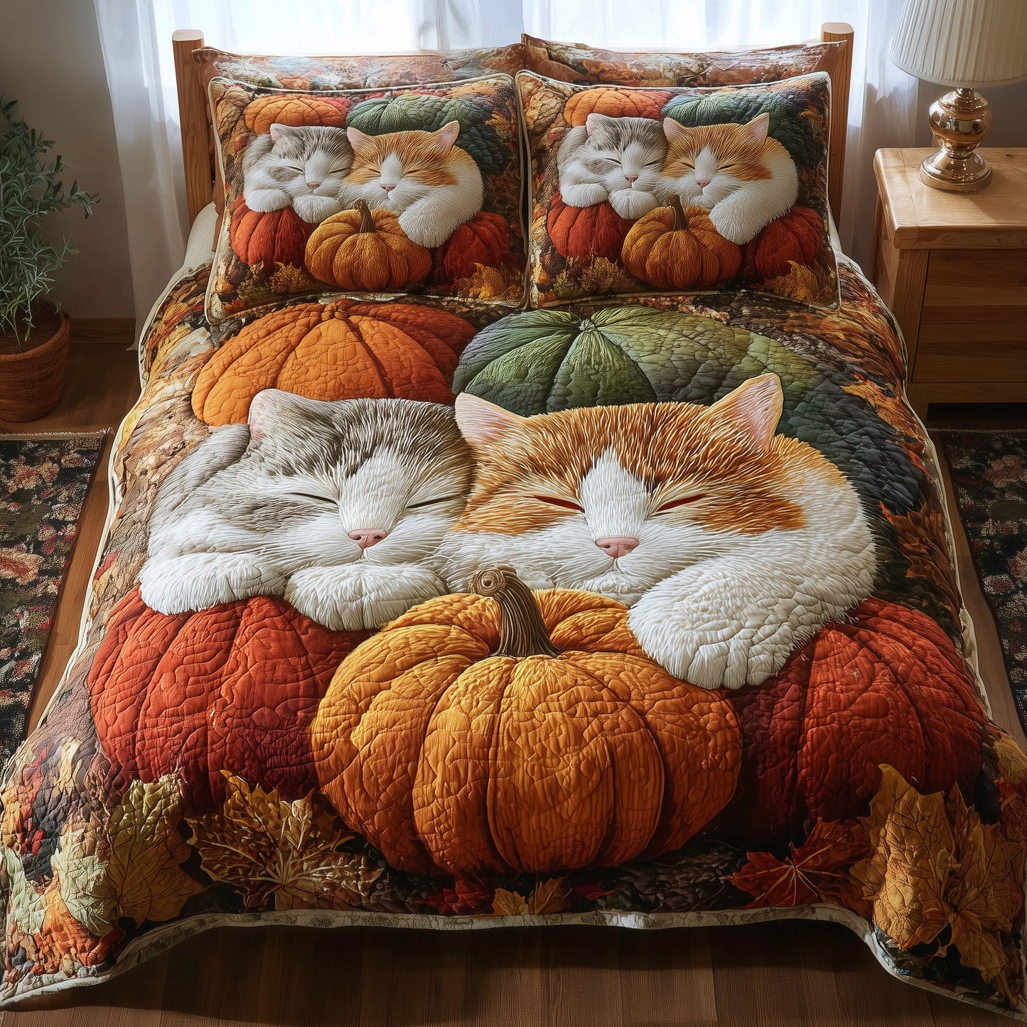 Purrfect Fall Dreams 3-Piece Quilted Bedding Set GFTOTP11517