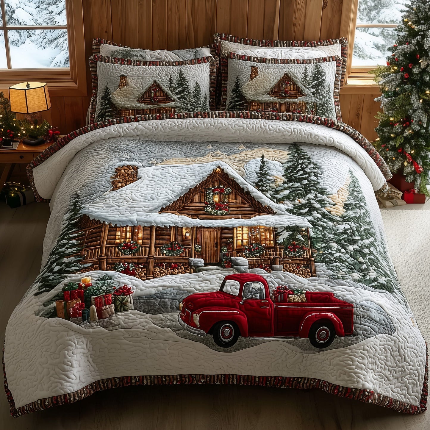 Rustic Christmas Haven 3-Piece Quilted Bedding Set GFTOTP11522