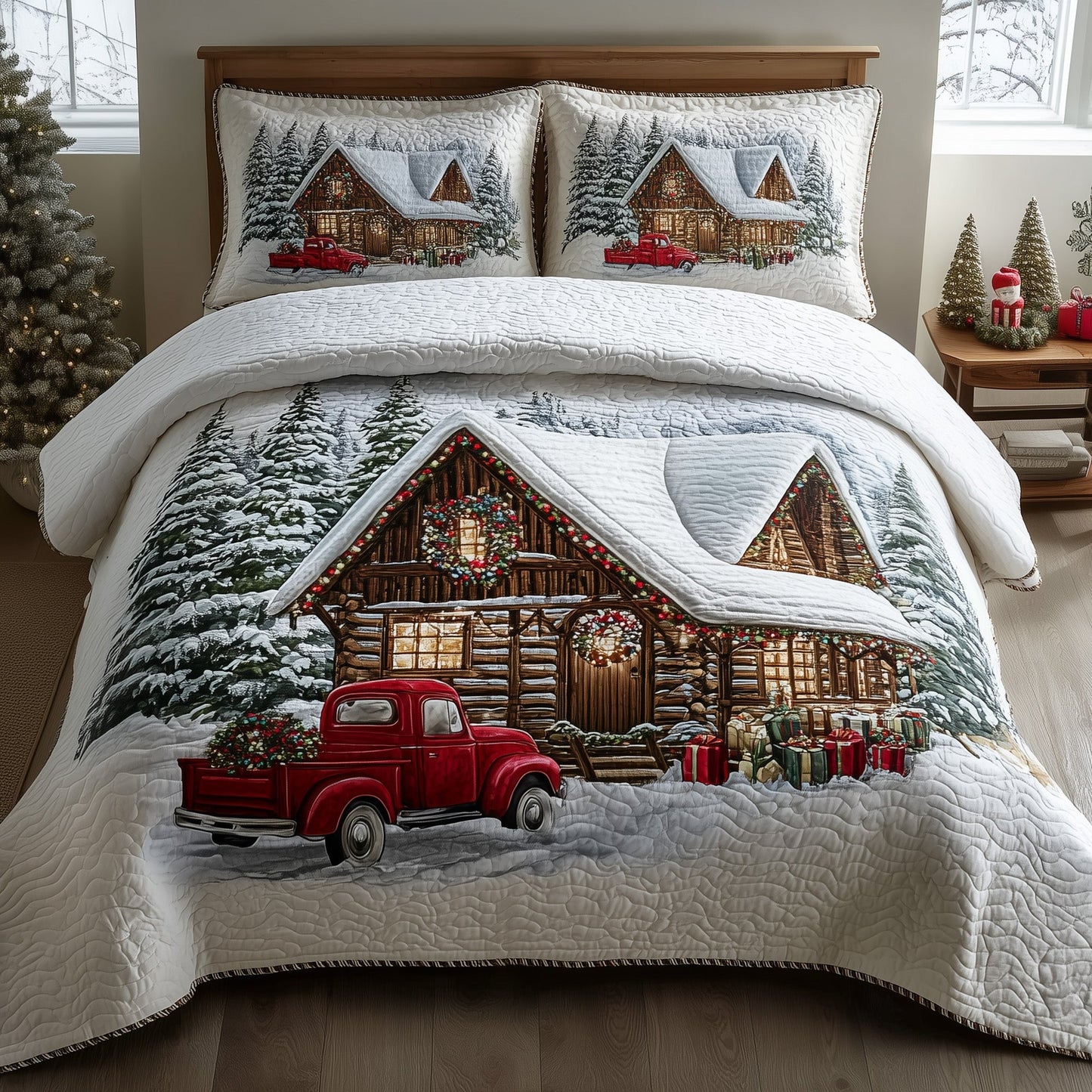 Rustic Christmas Haven 3-Piece Quilted Bedding Set GFTOTP11523