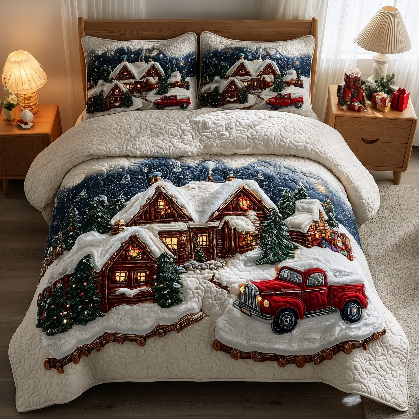 Snowy Christmas Village 3-Piece Quilted Bedding Set GFTOTP11525