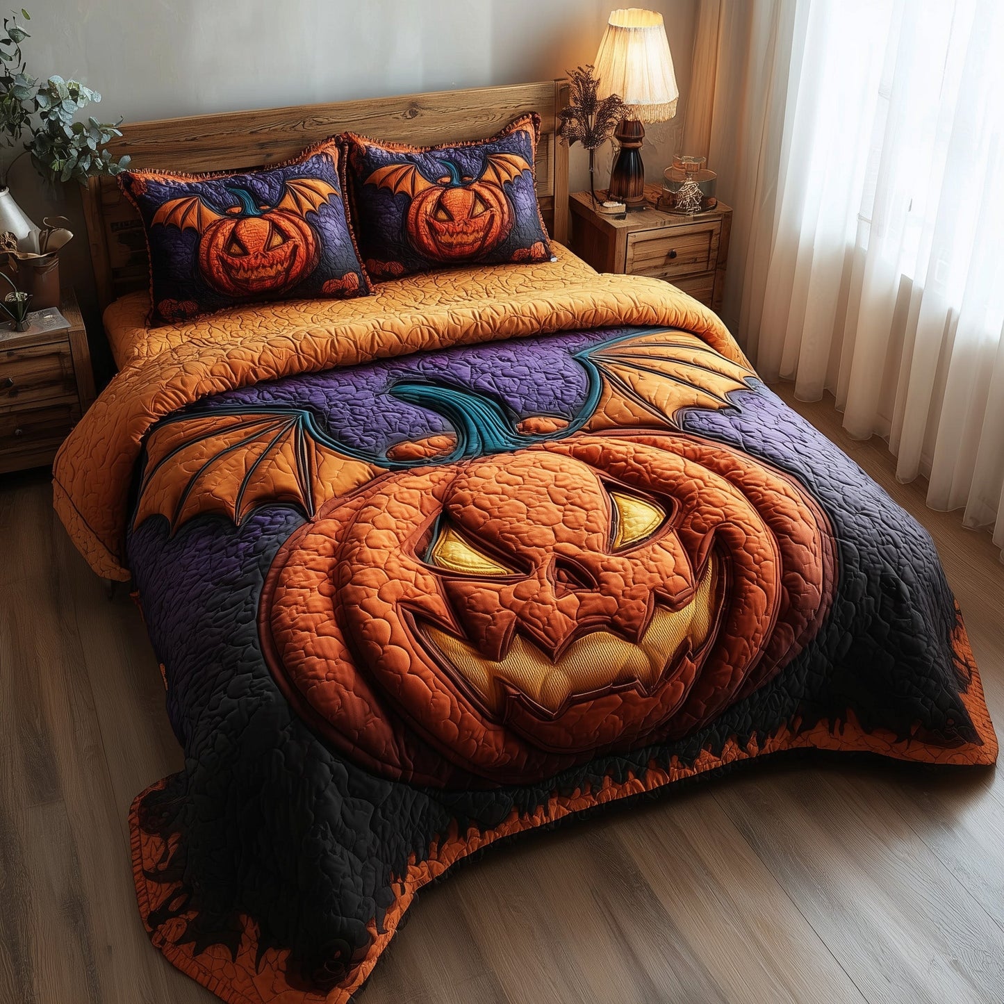 Wicked Pumpkin Glow 3-Piece Quilted Bedding Set GFTOTP11529