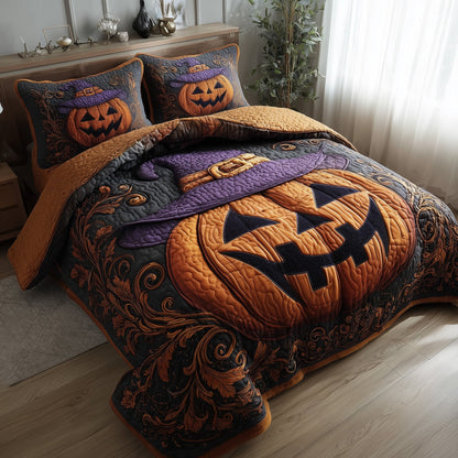 Wicked Pumpkin Glow 3-Piece Quilted Bedding Set GFTOTP11531