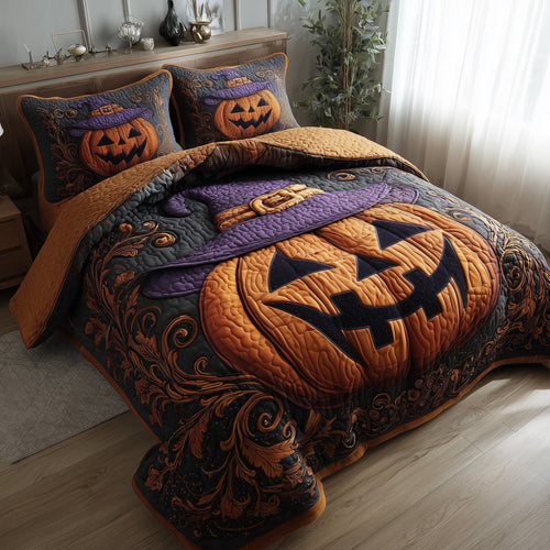 Wicked Pumpkin Glow 3-Piece Quilted Bedding Set GFTOTP11531