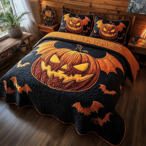 Wicked Pumpkin Glow 3-Piece Quilted Bedding Set GFTOTP11532