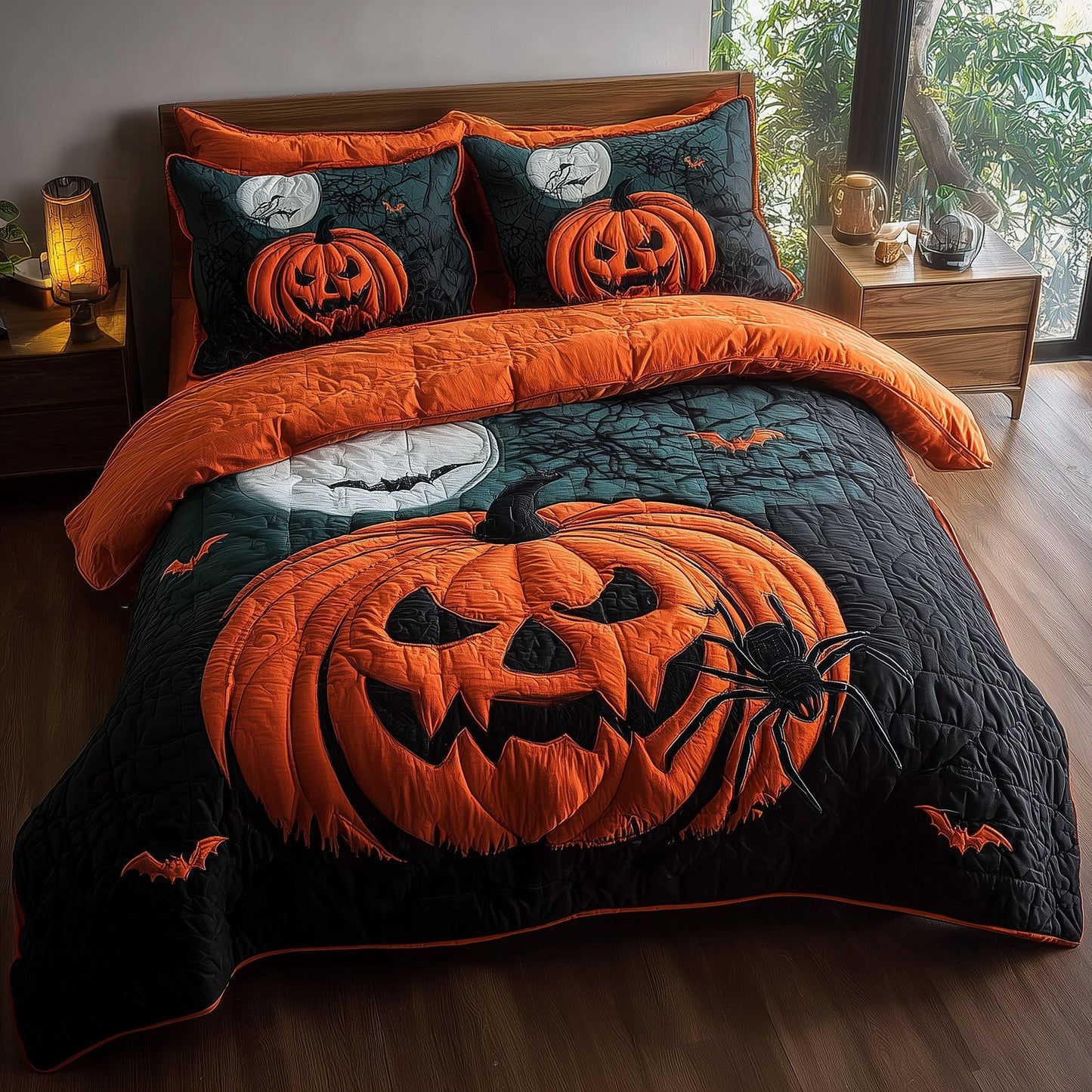 Wicked Pumpkin Glow 3-Piece Quilted Bedding Set GFTOTP11533