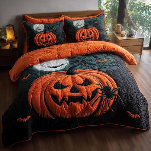 Wicked Pumpkin Glow 3-Piece Quilted Bedding Set GFTOTP11533