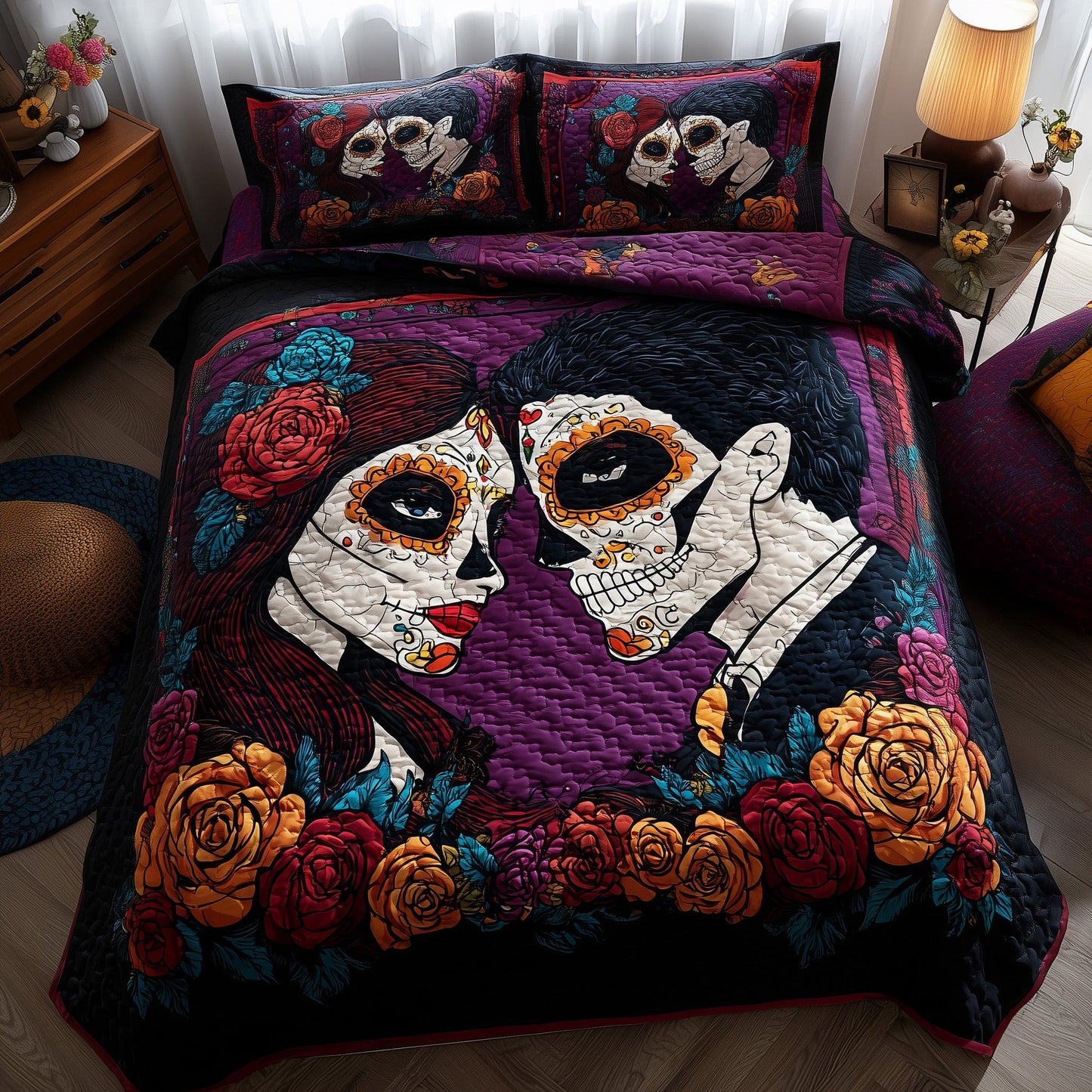 Floral Calavera 3-Piece Quilted Bedding Set GFTOTP11556