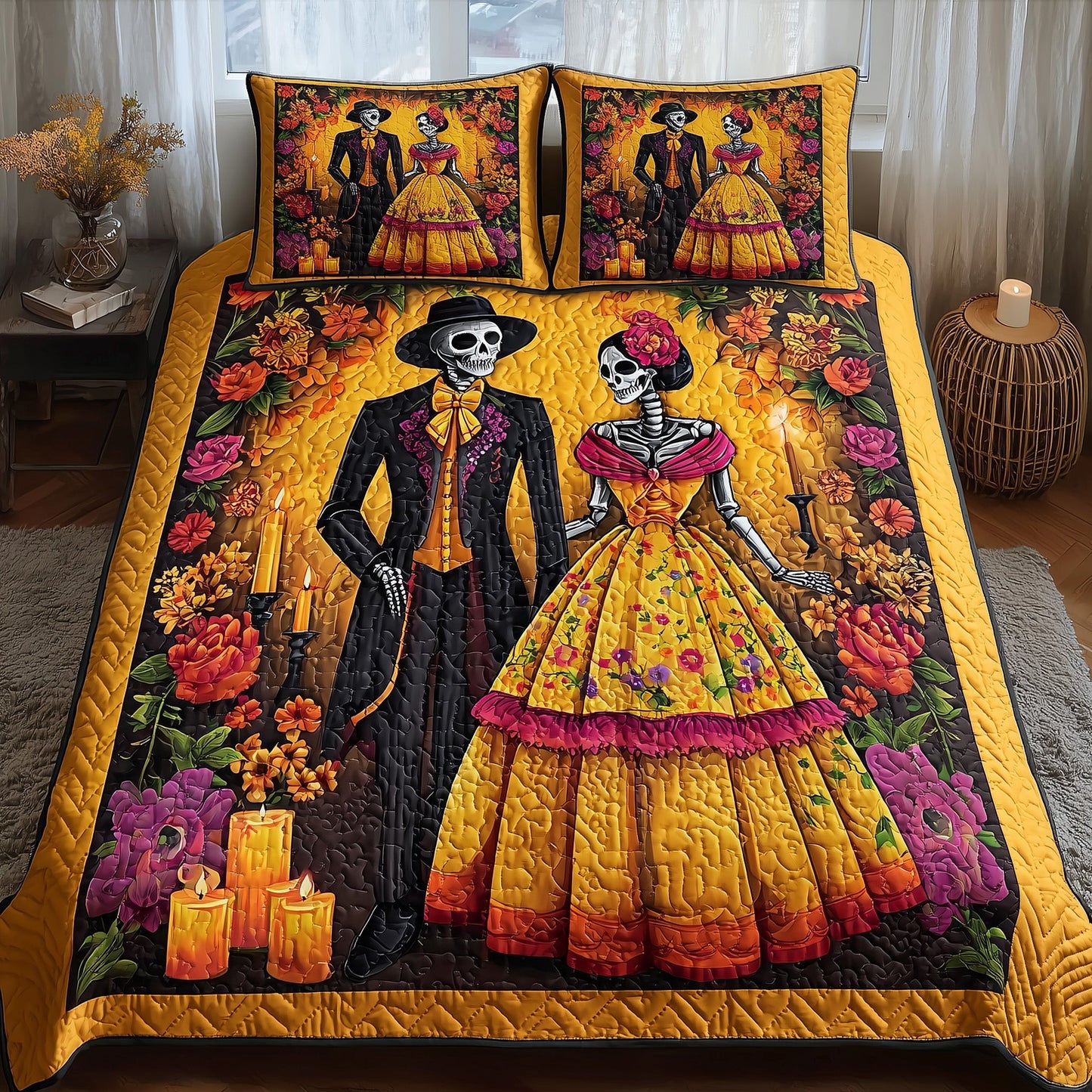 Floral Calavera 3-Piece Quilted Bedding Set GFTOTP11557