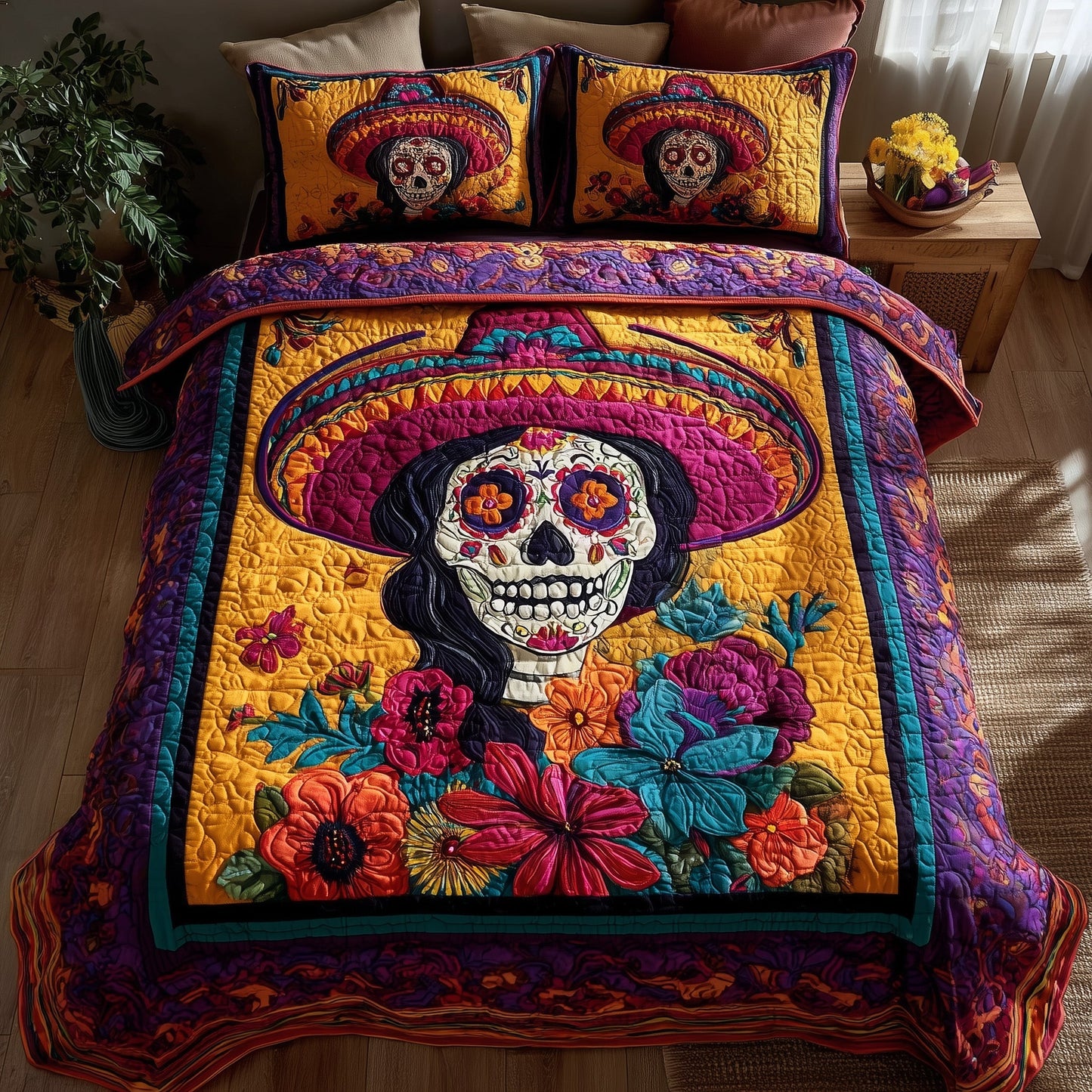 Floral Calavera 3-Piece Quilted Bedding Set GFTOTP11560