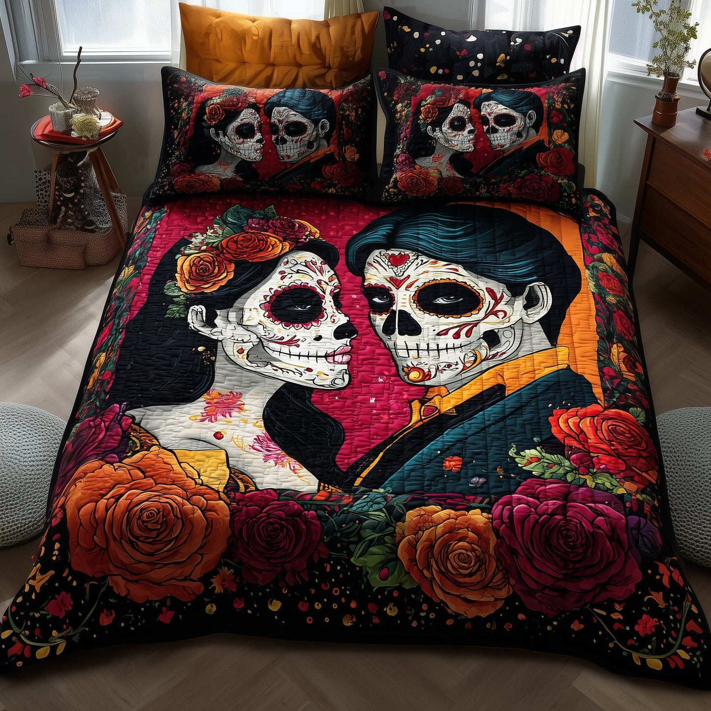 Floral Calavera 3-Piece Quilted Bedding Set GFTOTP11561