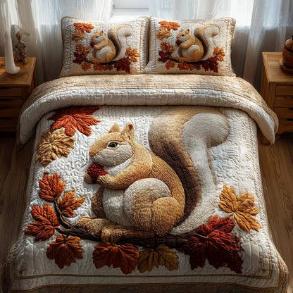Autumn Squirrel 3-Piece Quilted Bedding Set GFTOTP11593