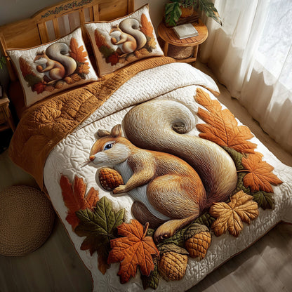 Autumn Squirrel 3-Piece Quilted Bedding Set GFTOTP11594
